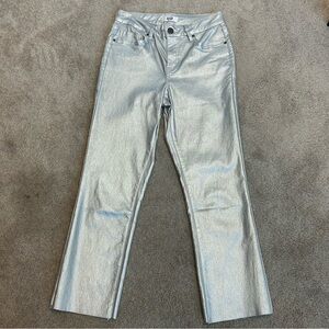 RFM Royaltyforme metallic Silver high rise ankle pants stretchy Sz M NWOT